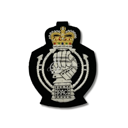 ROYAL ARMOURED CORPS HANDMADE EMBROIDERED SILVER BULLION BLAZER BADGE