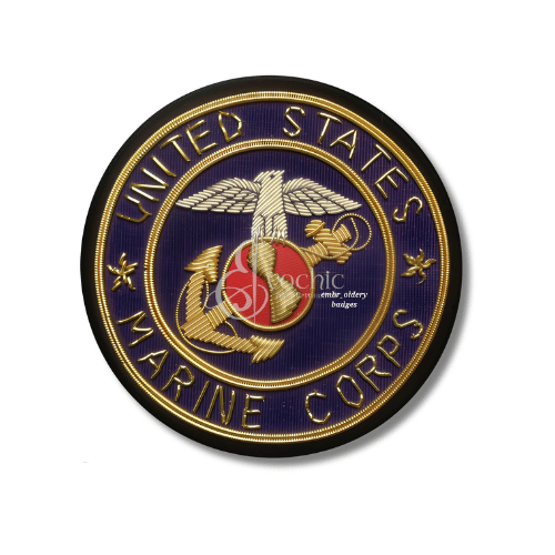 UNITED STATES MARINE CORPS HANDMADE EMBROIDERED GOLDEN BULLION BLAZER BADGE