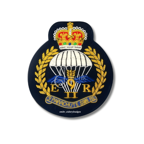 9 PARACHUTE SQUADRON RE HANDMADE EMBROIDERY GOLDEN&SILVER BULLION BLAZER BADGE