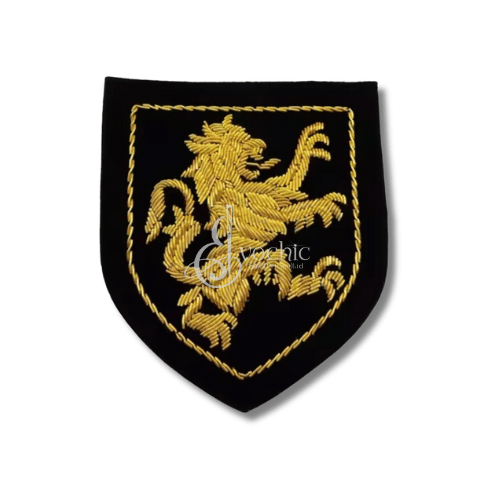 Handmade Gold Bullion Wire Lion Embroidery Patch Black Shield Military Style