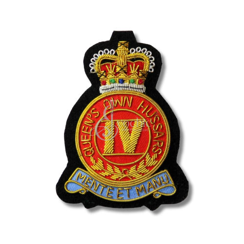 QUEENS OWN HUSSARS HANDMADE EMBROIDERED GOLDEN BULLION WIRE BLAZER BADGE NEW