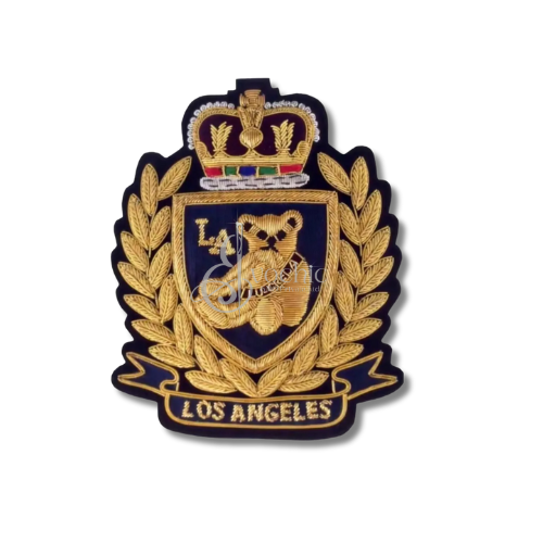 LOS ANGELES BEAR CROWN HANDMADE EMBROIDERED GOLDEN BULLION LUXURY BADGE [NEW]