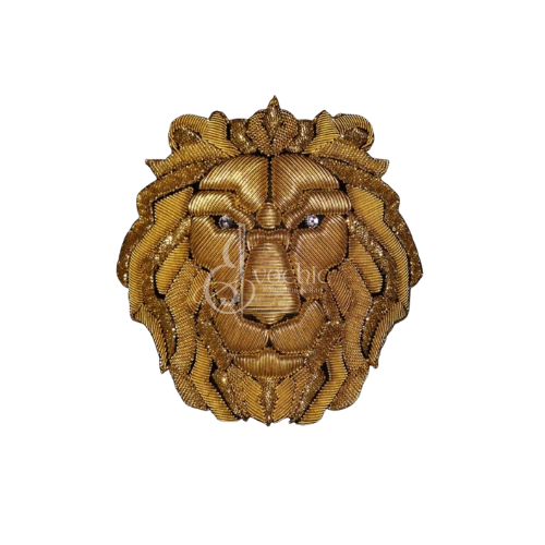 Golden Lion Head Patch Blazer Crest Badge Hand Embroidered Applique for Jacket