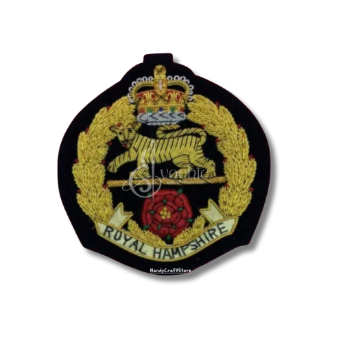 ROYAL HAMPSHIRE CROWN CREST HANDMADE EMBROIDERY SILVER BULLION BLAZER BADGE