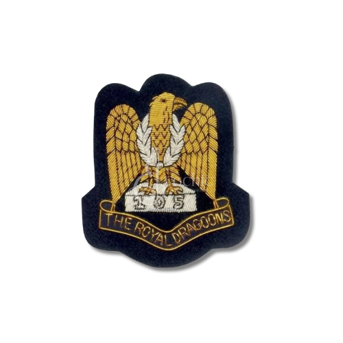 1ST THE ROYAL DRAGOON HANDMADE EMBROIDERED GOLDEN & SILVER BULLION BLAZER BADGE