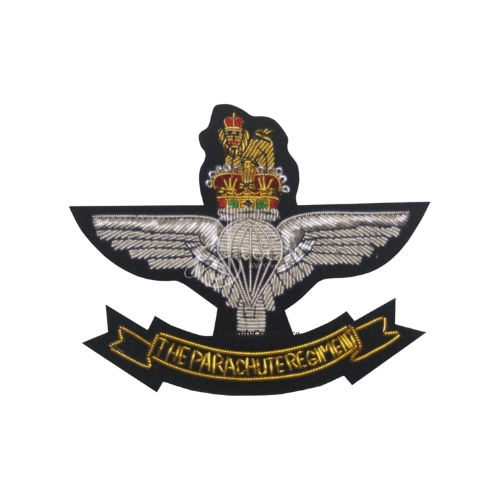 THE PARACHUTE REGIMENT HANDMADE EMBROIDERY GOLDEN & SILVER BULLION WIRE BADGE