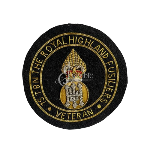 Royal Veteran Handmade Golden Bullion Embroidery Crest Patch for Jackets caps