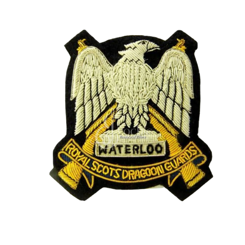 ROYAL SCOTS DRAGOON GUADS HANDMADE EMBROIDERY GOLDEN&SILVER BULION BLAZER BADGE