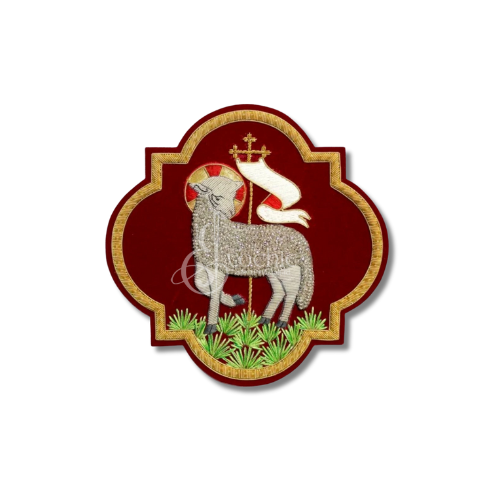 VINTAGE Catholic church lamb of God emblem of vestment applique Handmade badge