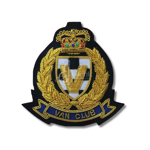 VAN CLUB Fashionable Gold Bullion Embroidery Crest Patch for Blazer Jacket Badge