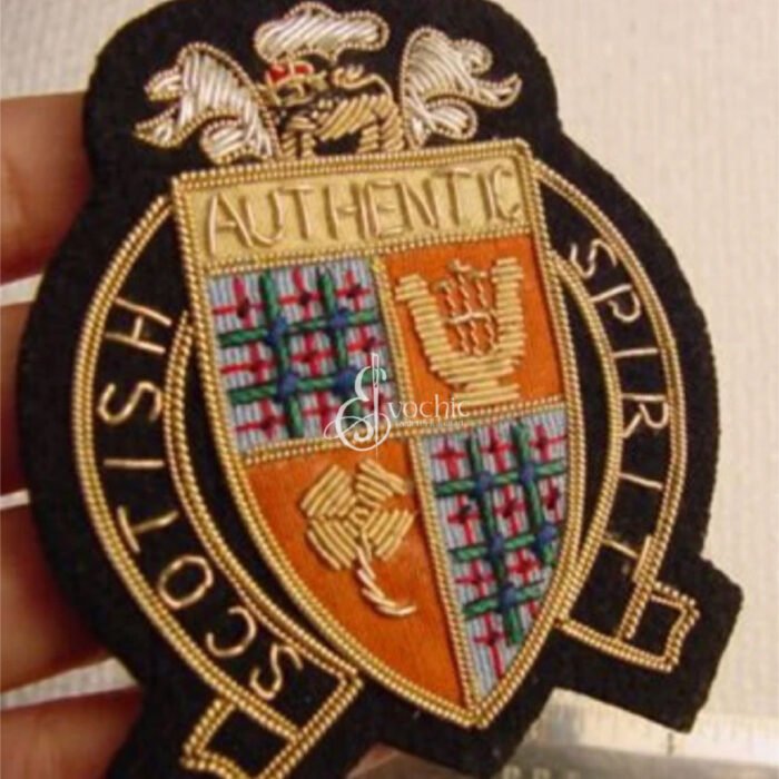 SCOTTISH HANDMADE EMBROIDERED GOLDEN&SILVER METALL BULLION FASHION LUXURY BADGE