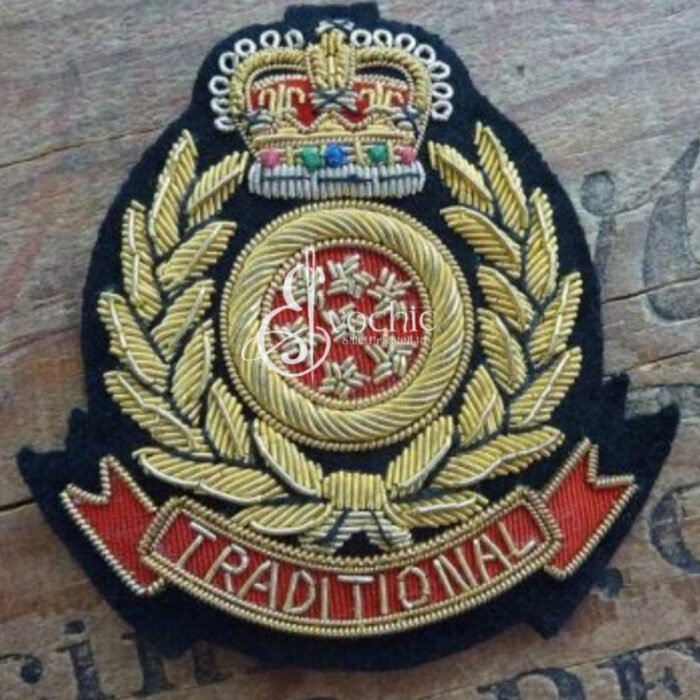 TRADITIONAL CROWN CREST HANDMADE EMBROIDERED GOLDEN BULLION BLAZER BADGE