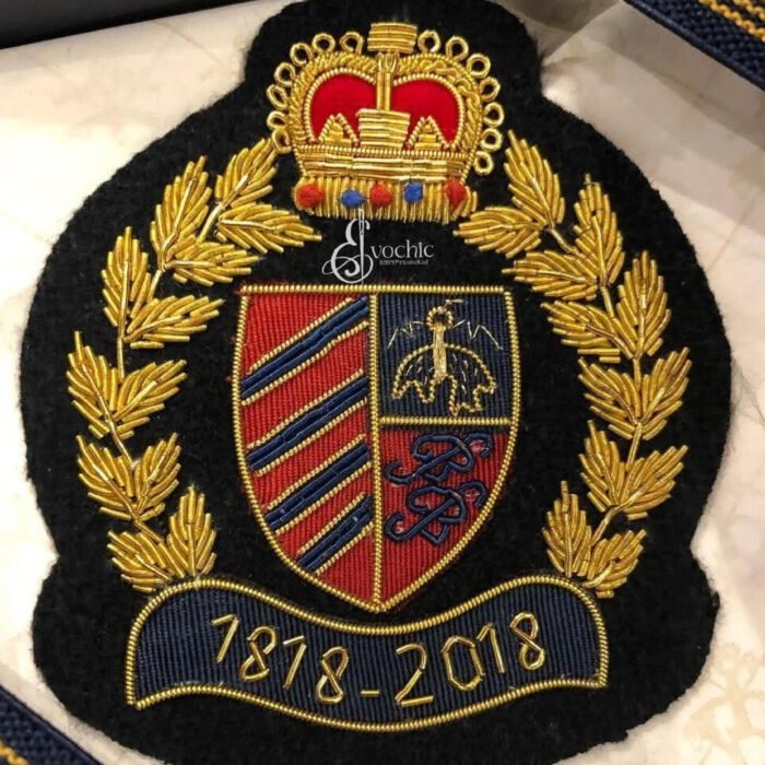Royal Crown crest Handmade Embroidered Bullion Wire Blazer crests pocket patches