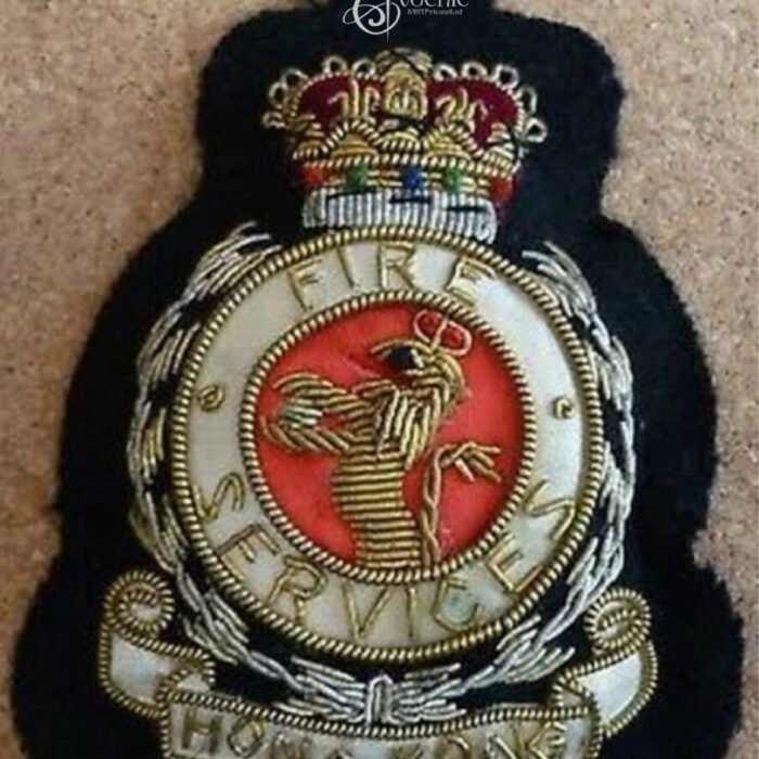 HONG KONG FIRE SERVICE HANDMADE EMBROIDERED SEW ON GOLDEN BULLION BLAZER BADGE