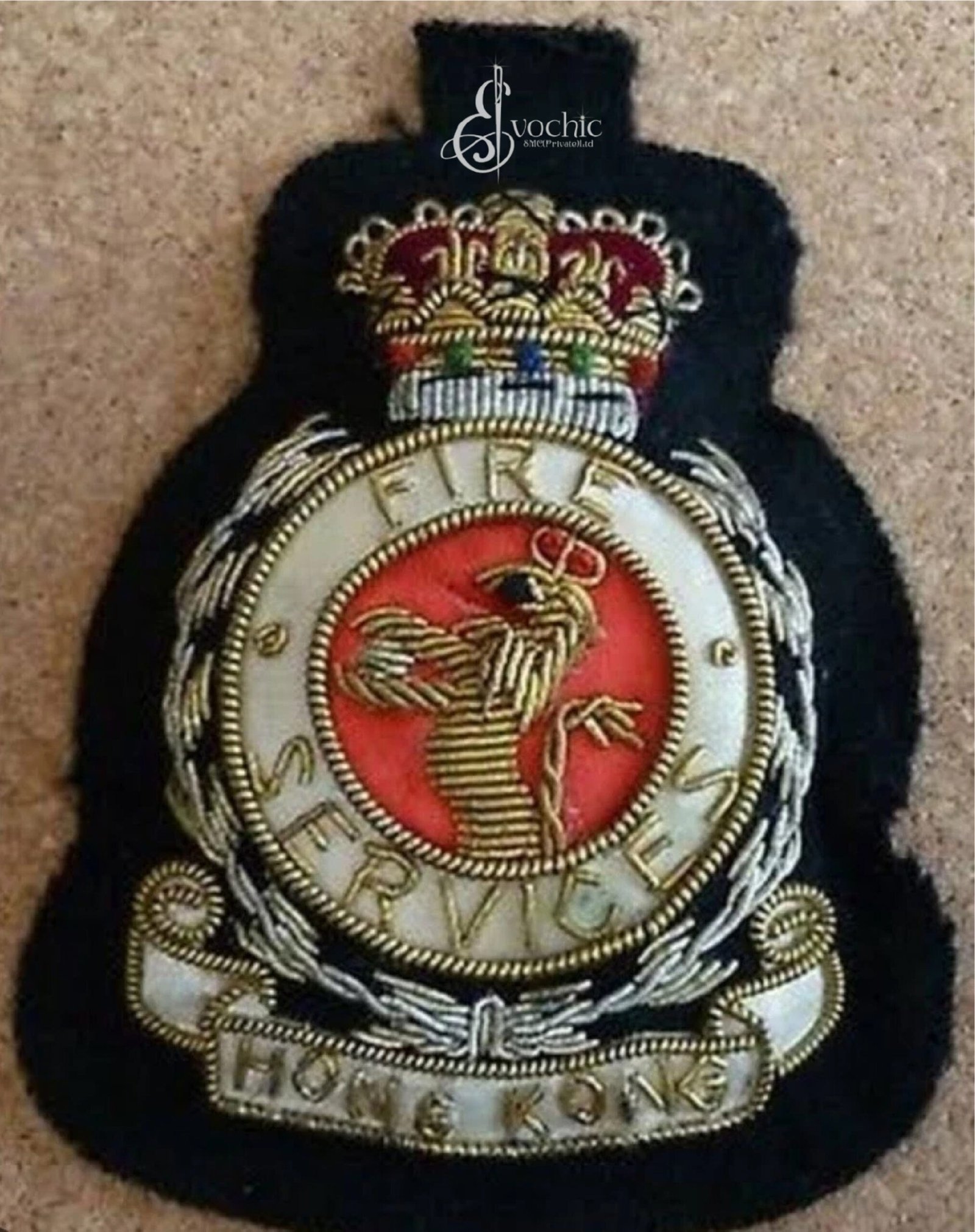 HONG KONG FIRE SERVICE HANDMADE EMBROIDERED SEW ON GOLDEN BULLION BLAZER BADGE HONG KONG FIRE SERVICE HANDMADE EMBROIDERED SEW ON GOLDEN BULLION BLAZER BADGE