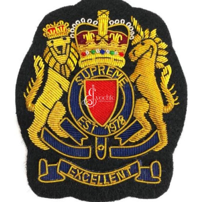 SUPREME EXCELLENT HANDMADE EMBROIDERED GOLDEN BULLION FASHION LUXURY BADGE