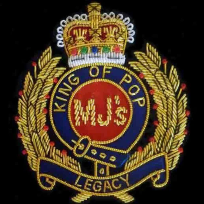 VINTAGE Mj King of POP HAND-MADE EMBROIDERED GOLDEN BULLION WIRE BLAZZER BADGE