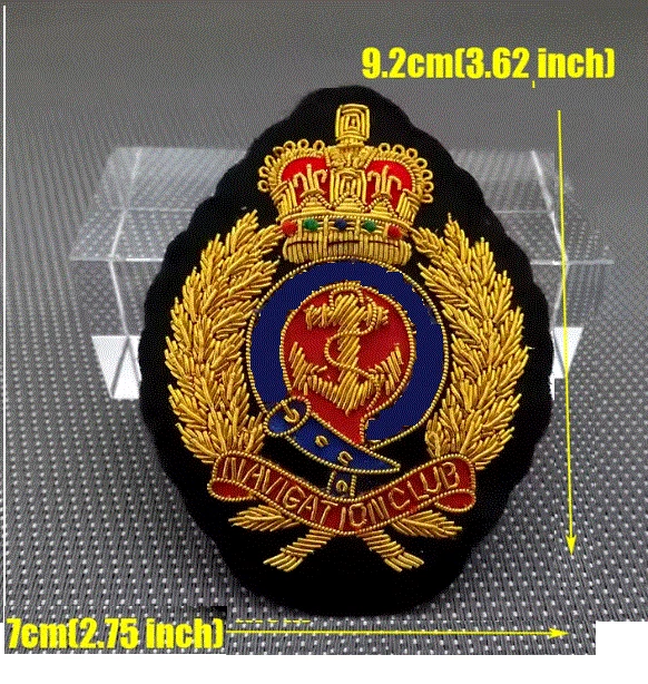 NAVIGATION CLUB CREST HANDMADE EMBROIDERED GOLDEN BULLION FASHION LUXURY BADGE