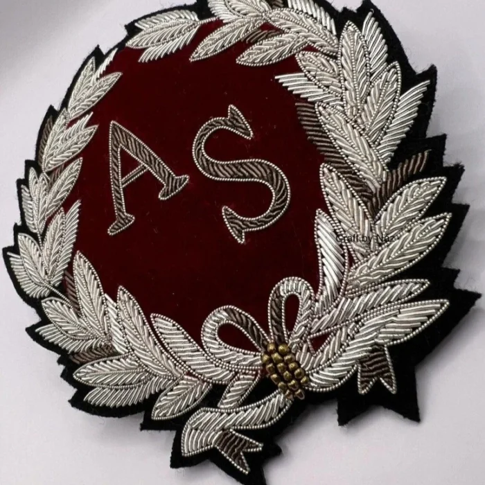 Custom Greyish Bullion Embroidered Monogram Patch – Laurel Wreath Badge
