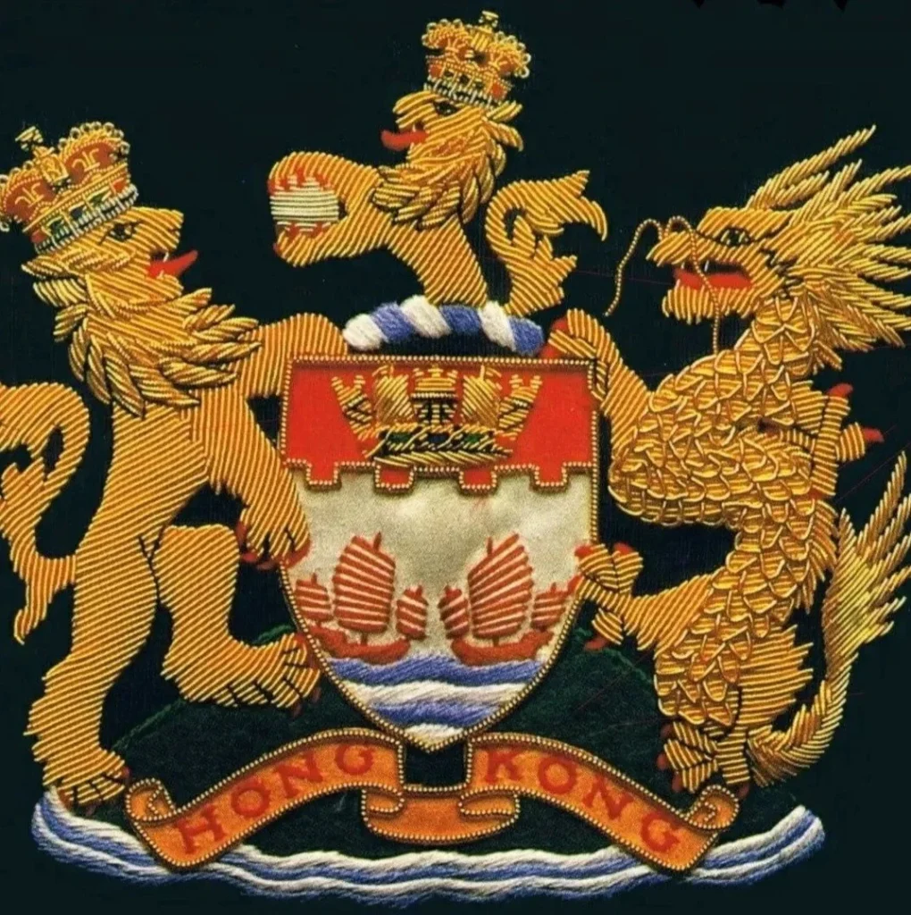 HONG KONG DRAGON LION CROWN HANDMADE EMBROIDERED GOLDEN BULLION BLAZER BADGE