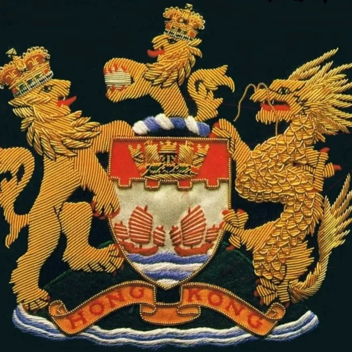 HONG KONG DRAGON LION CROWN HANDMADE EMBROIDERED GOLDEN BULLION BLAZER BADGE